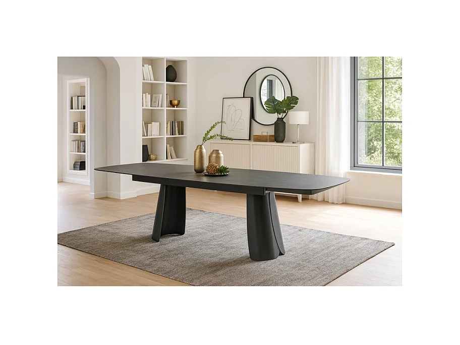 Table extensible 200 à 300 cm céramique gris pieds demi-lune - ALYSSA