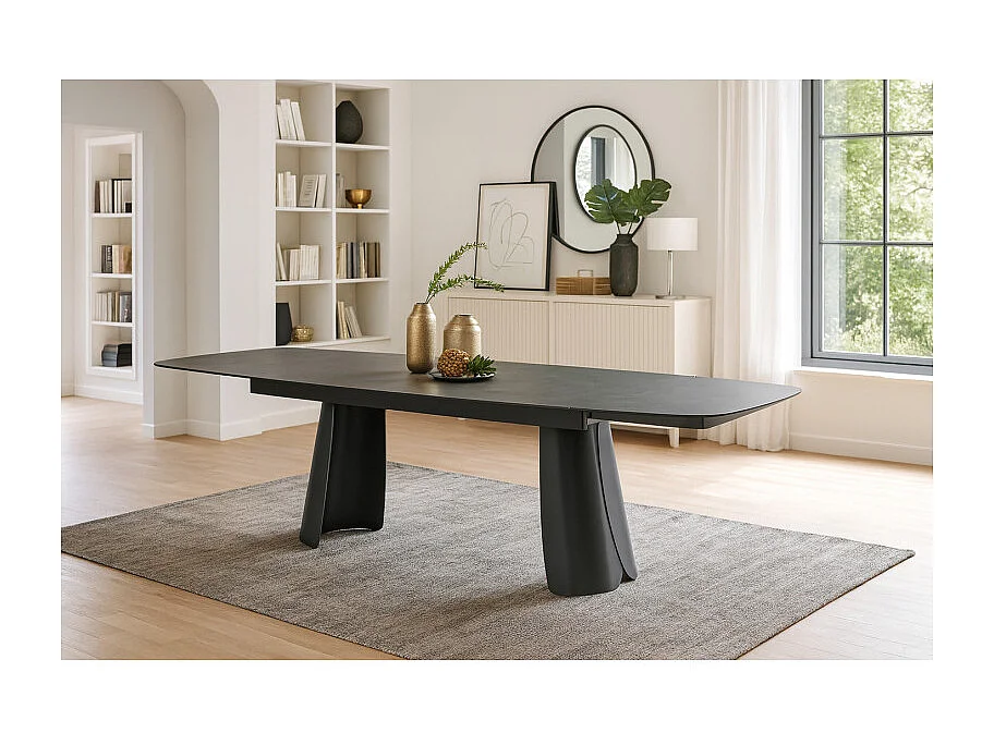 Table extensible 200 à 300 cm céramique gris pieds demi-lune - ALYSSA