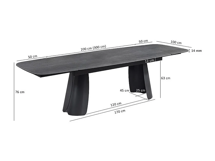 Table extensible 200 à 300 cm céramique gris pieds demi-lune - ALYSSA