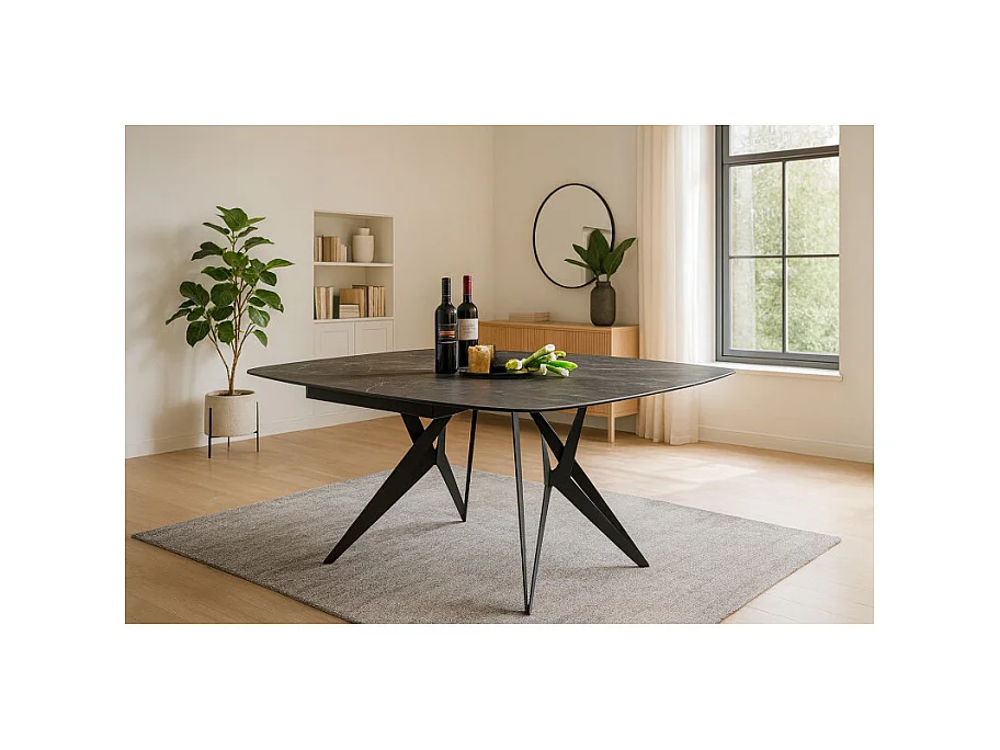 Table extensible 90 à 160 cm céramique gris anthracite marbré - EMMETT