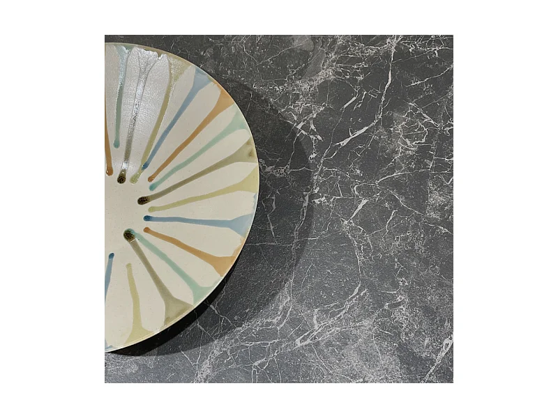 Table extensible 90 à 160 cm céramique gris anthracite marbré - EMMETT