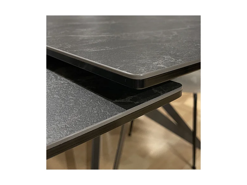 Table extensible 90 à 160 cm céramique gris anthracite marbré - EMMETT