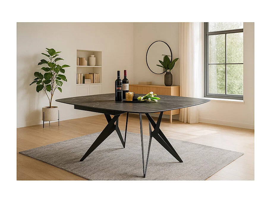Table extensible 90 à 160 cm céramique gris anthracite marbré - EMMETT