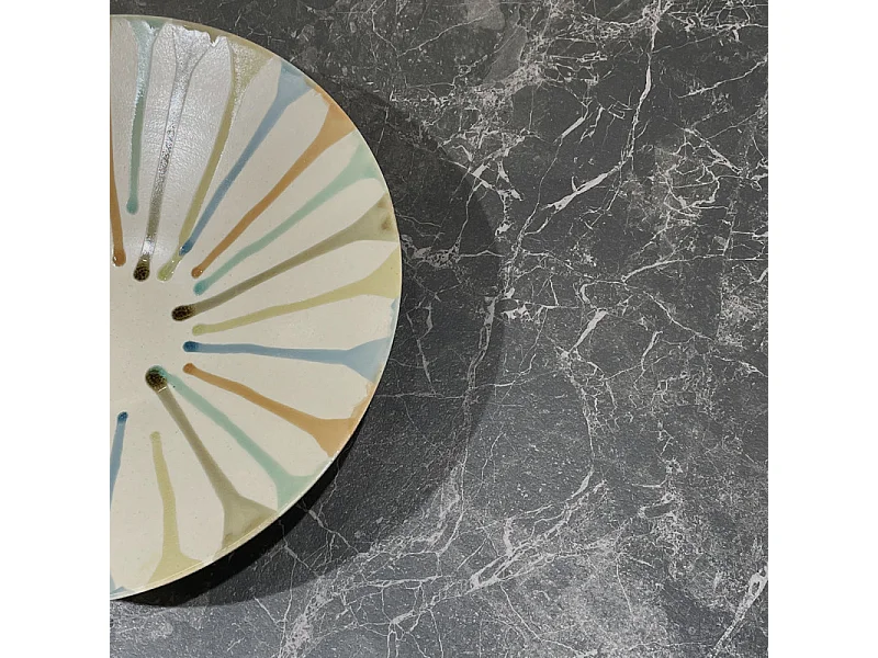 Table extensible 90 à 160 cm céramique gris anthracite marbré - EMMETT