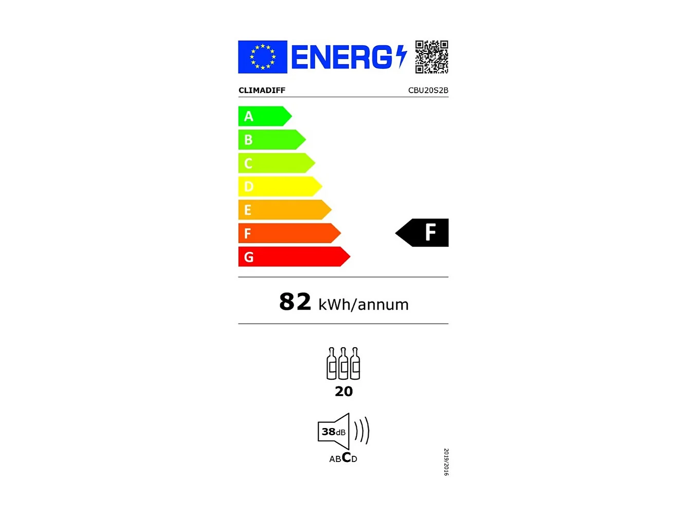 Climadiff Cave à vin encastrable sous plan 20 bouteilles - CBU20S2B