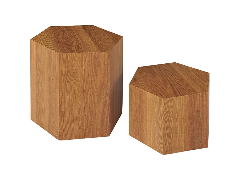 Petite table d'appoint hexagonale décor chêne H. 30 cm - CARAMELLO
