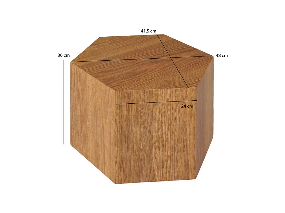 Petite table d'appoint hexagonale décor chêne H. 30 cm - CARAMELLO