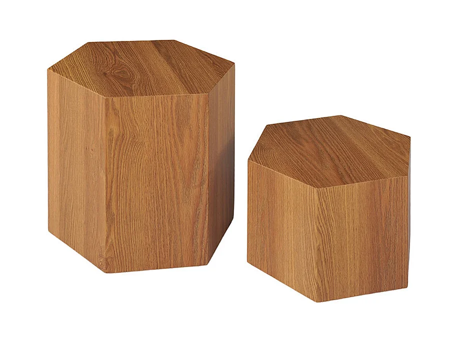 Petite table d'appoint hexagonale décor chêne H. 30 cm - CARAMELLO