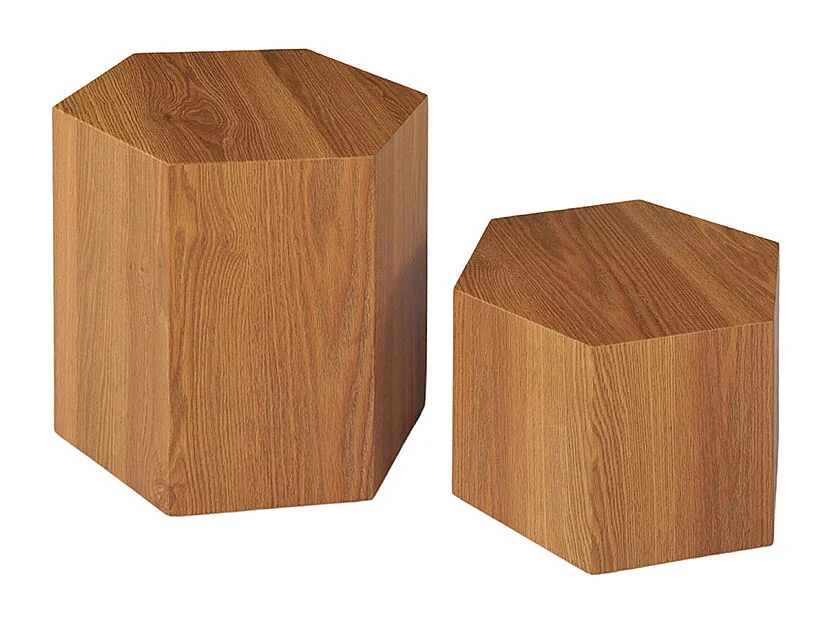 Petite table d'appoint hexagonale décor chêne H. 30 cm - CARAMELLO