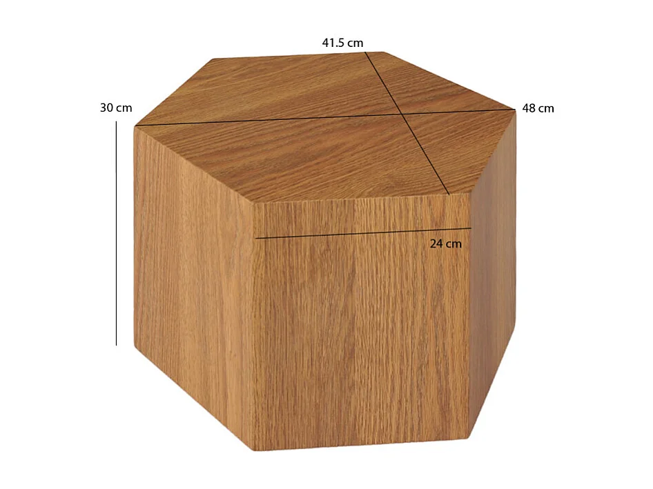 Petite table d'appoint hexagonale décor chêne H. 30 cm - CARAMELLO