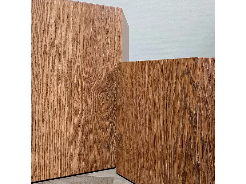 Petite table d'appoint hexagonale décor chêne H. 30 cm - CARAMELLO