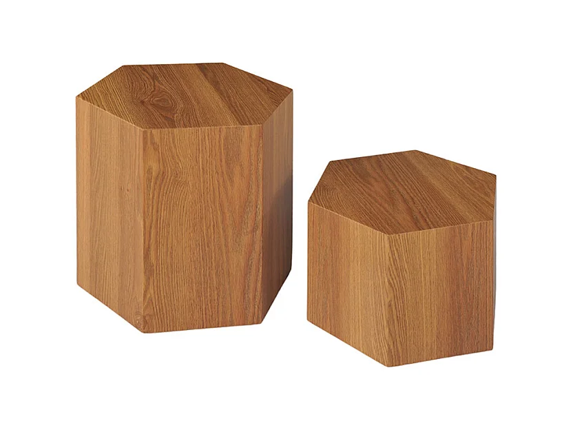 Grande table d'appoint hexagonale décor chêne H. 46 cm - CARAMELLO