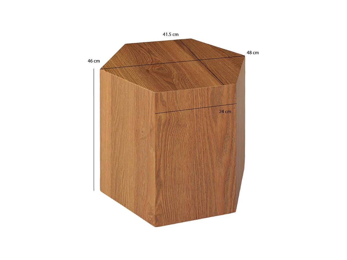 Grande table d'appoint hexagonale décor chêne H. 46 cm - CARAMELLO