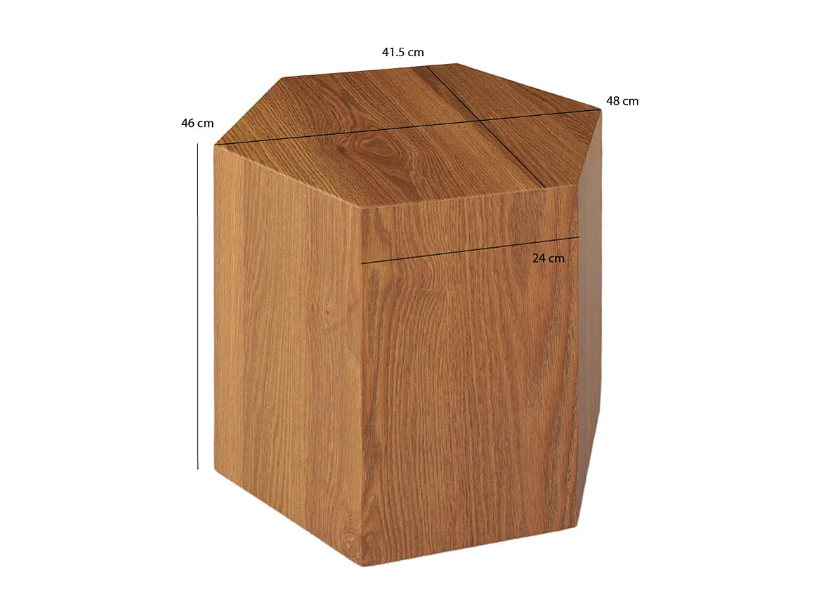 Grande table d'appoint hexagonale décor chêne H. 46 cm - CARAMELLO