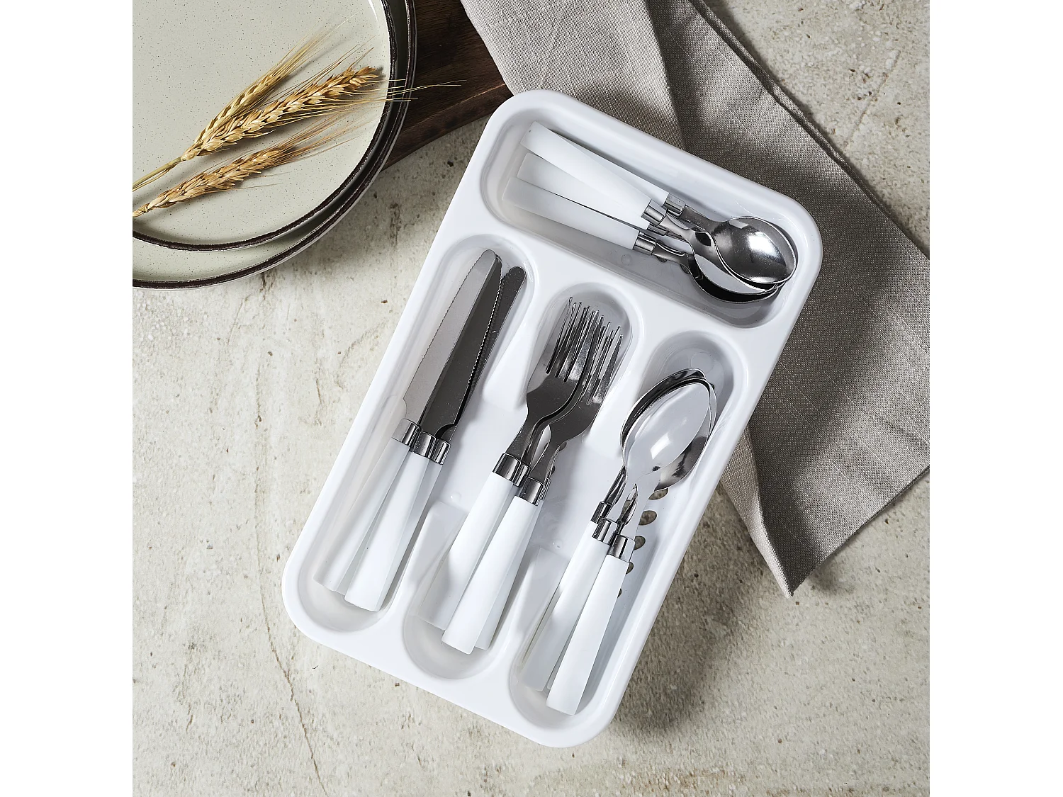 Ménagère 16 Pièces & Range-Couverts "Campus" 32cm Blanc