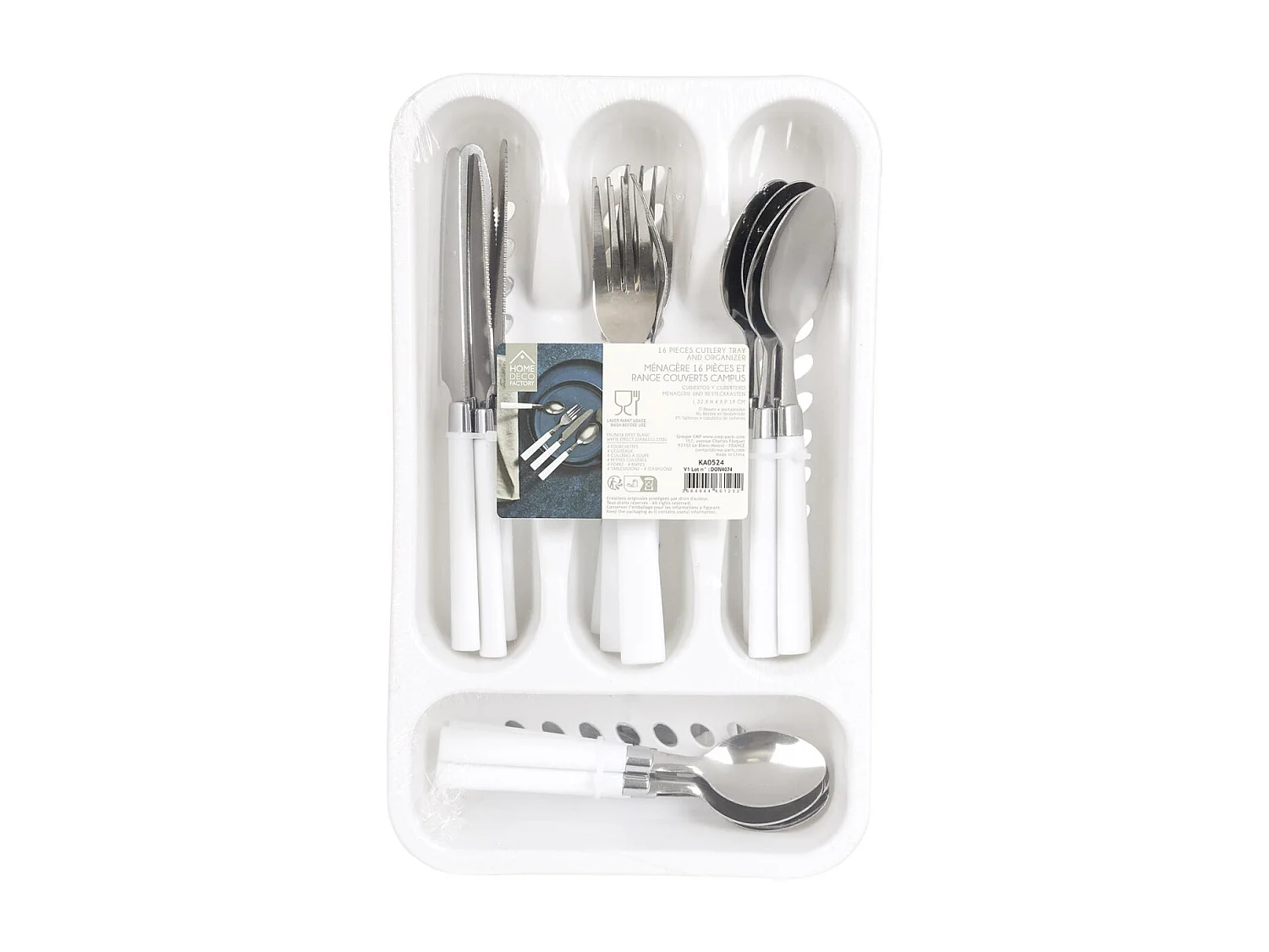 Ménagère 16 Pièces & Range-Couverts "Campus" 32cm Blanc