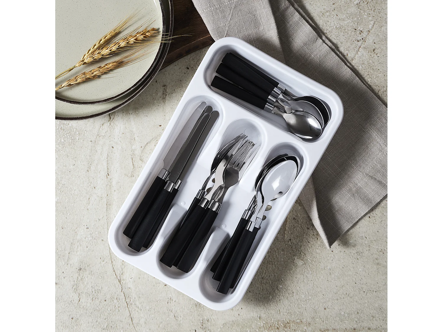 Range Couverts 16pcs Noir Campus Noir, Blanc