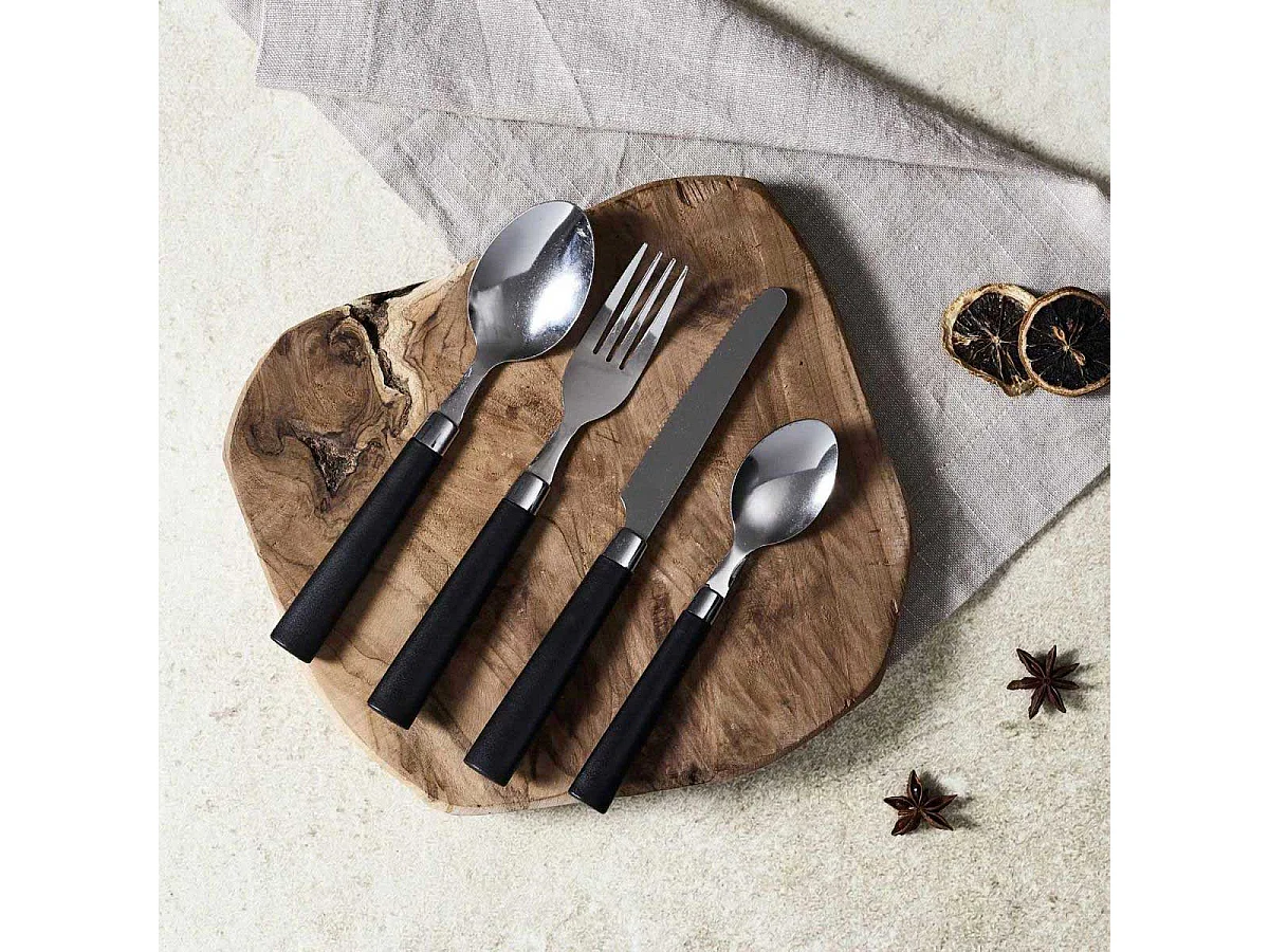 Range Couverts 16pcs Noir Campus Noir, Blanc