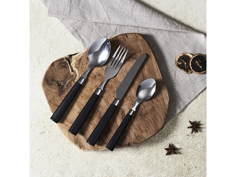 Range Couverts 16pcs Noir Campus Noir, Blanc