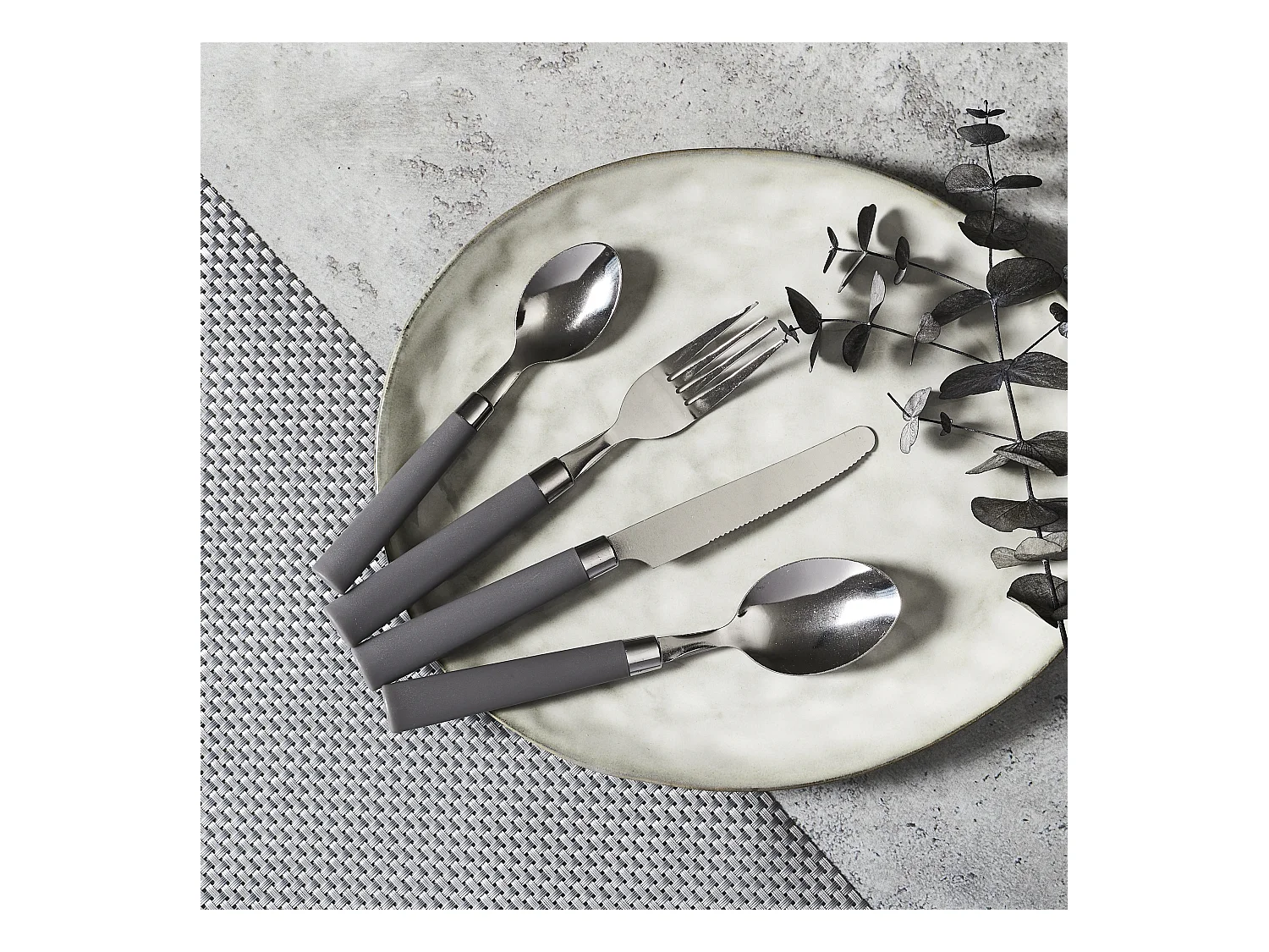 Range Couverts 16pcs Gris Campus Gris, Blanc