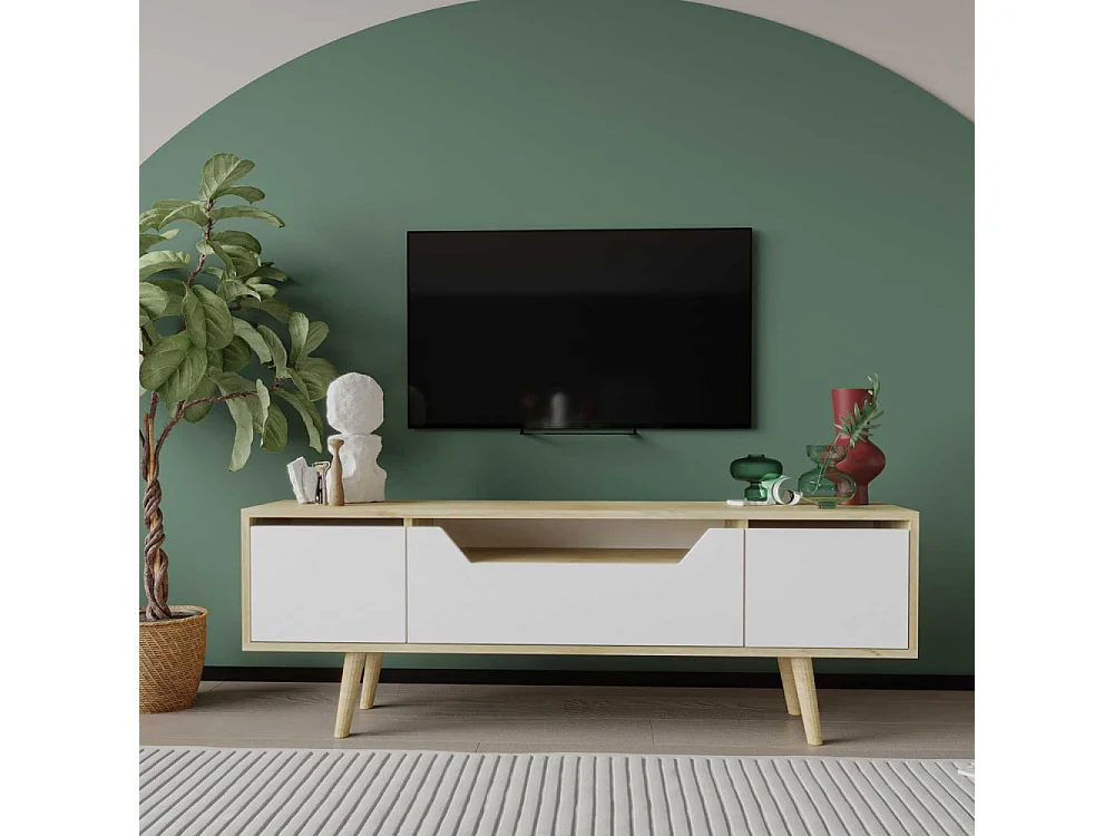Mueble de TV – 150 cm – Roble Zafiro y Blanco – Aglomerado