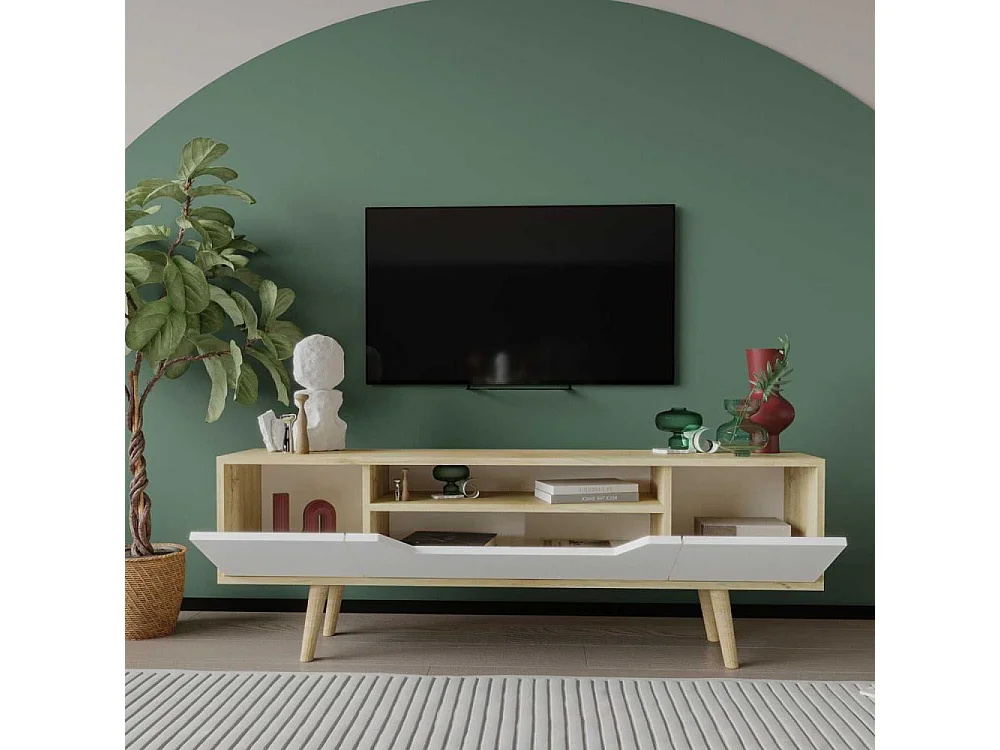 Mueble de TV – 150 cm – Roble Zafiro y Blanco – Aglomerado