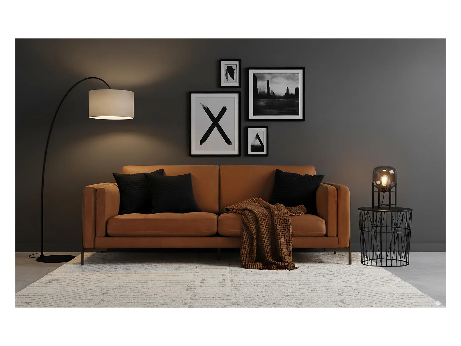 Canapé rembourré en cuir avec pieds en métal 5 places