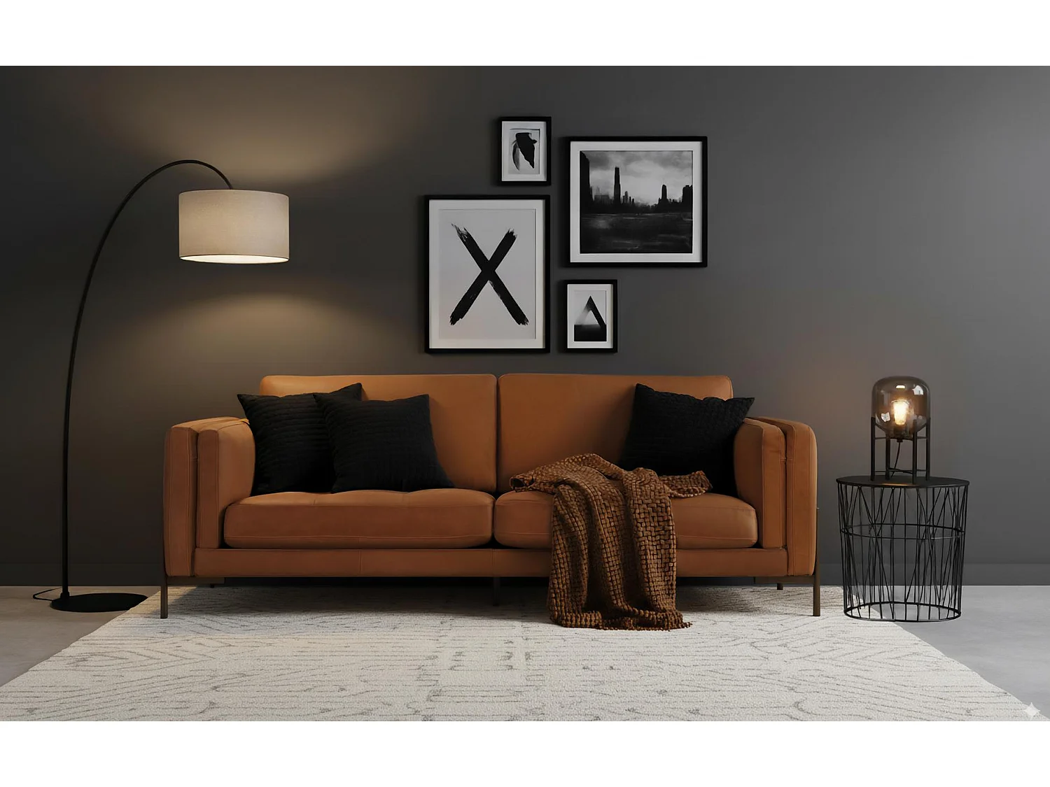 Canapé rembourré en cuir avec pieds en métal 5 places