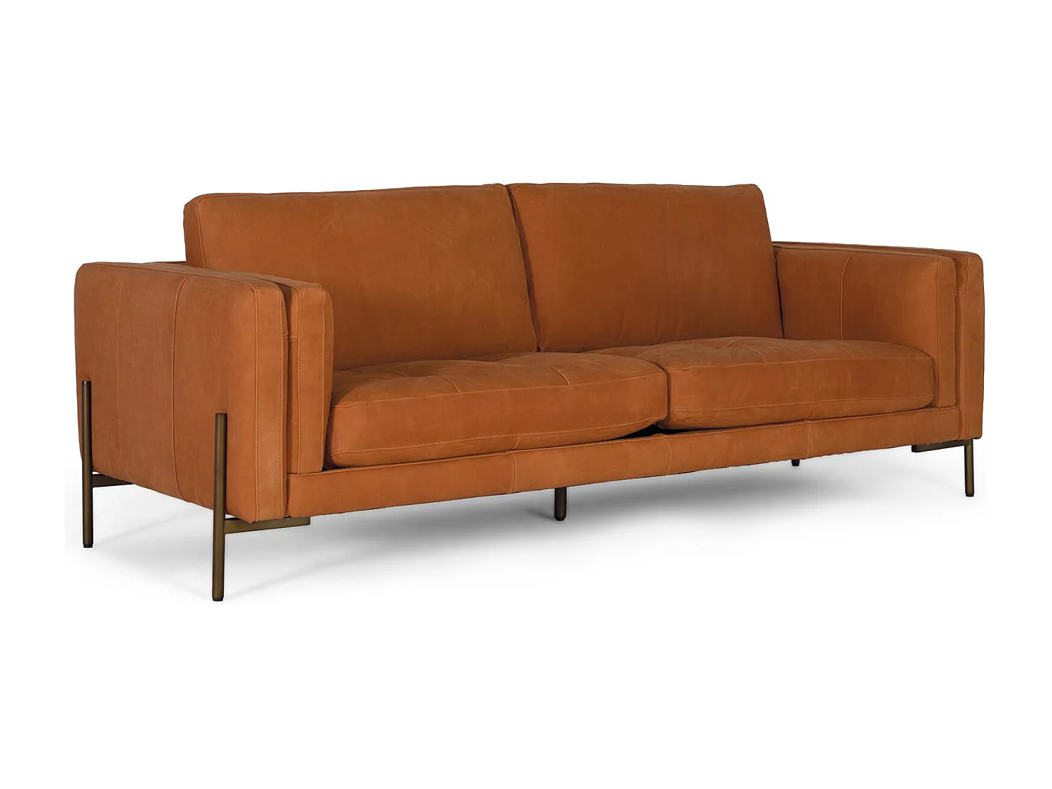 Sofá tapizado en piel estilo vintage y patas de metal 5 plazas