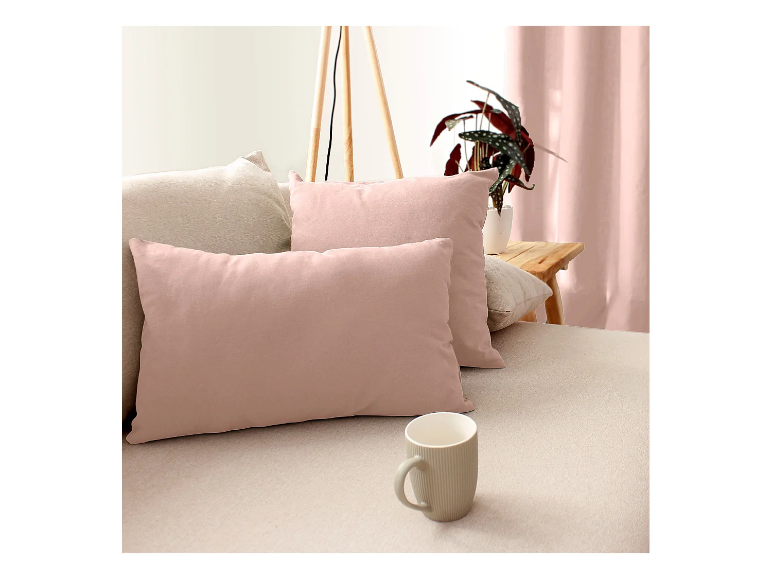 Coussin Déco Uni "Panama" 30x50cm Vieux Rose