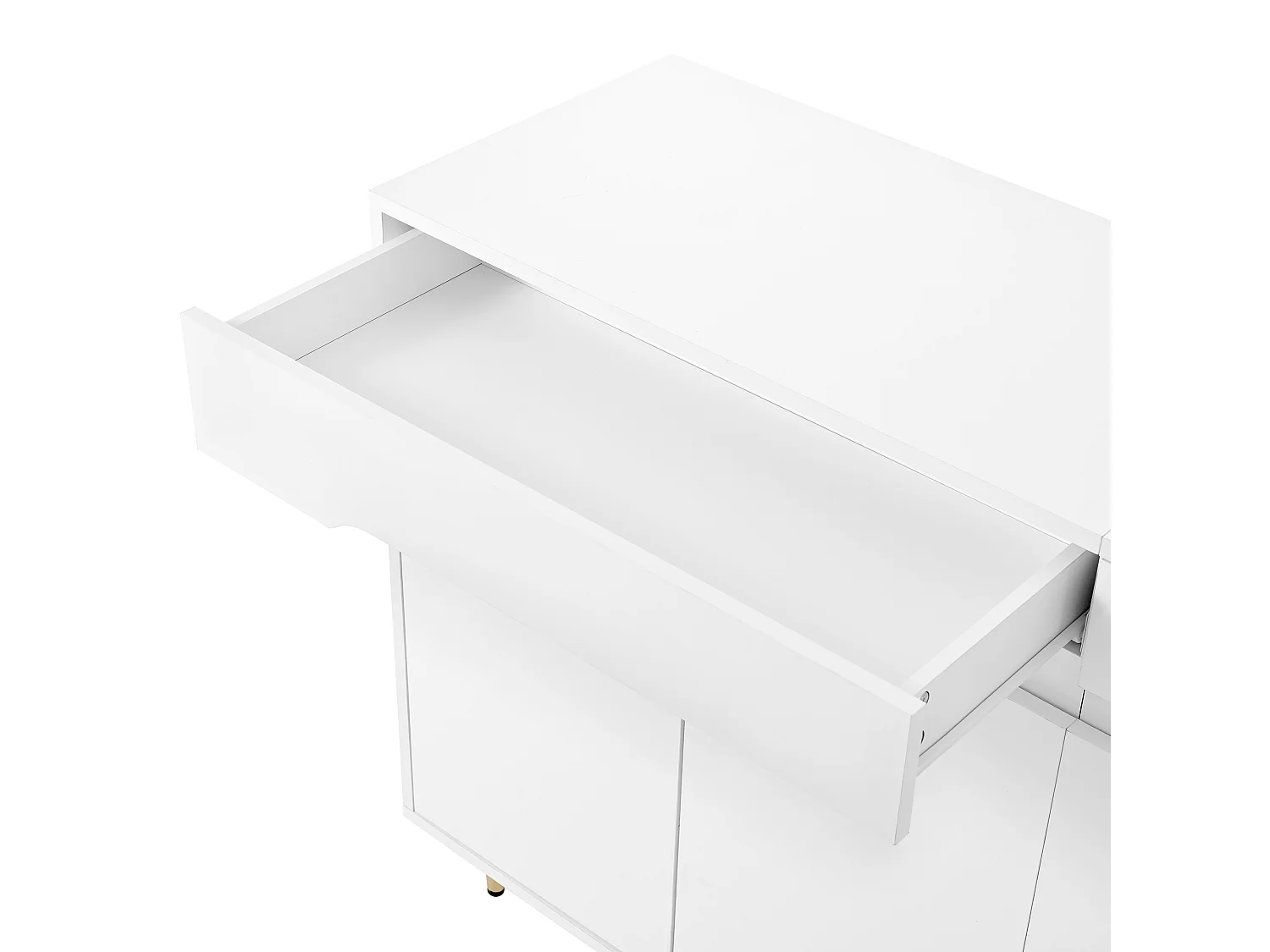 Meuble à chaussures blanc avec 4 portes et 2 tiroirs, étagères réglables