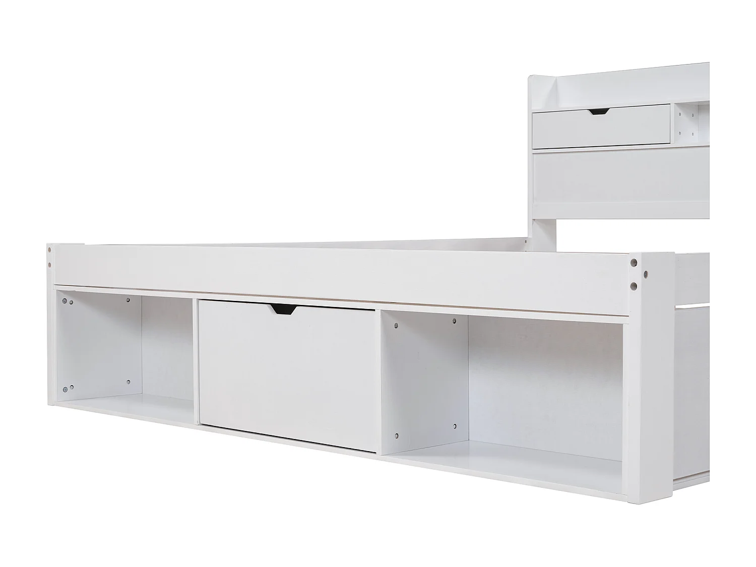 Lit double blanc 140x190cm avec 5 tiroirs et port USB, grand espace de rangement, sans matelas