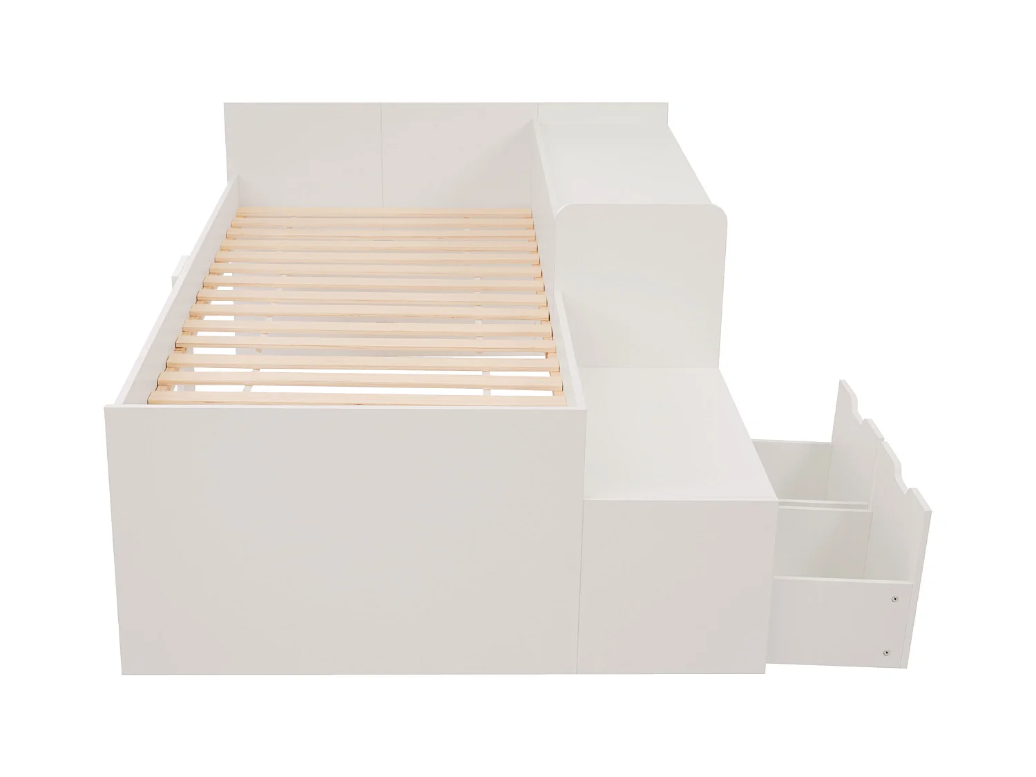 Lit enfant blanc 90x200cm avec 2 tiroirs et table, pin + MDF