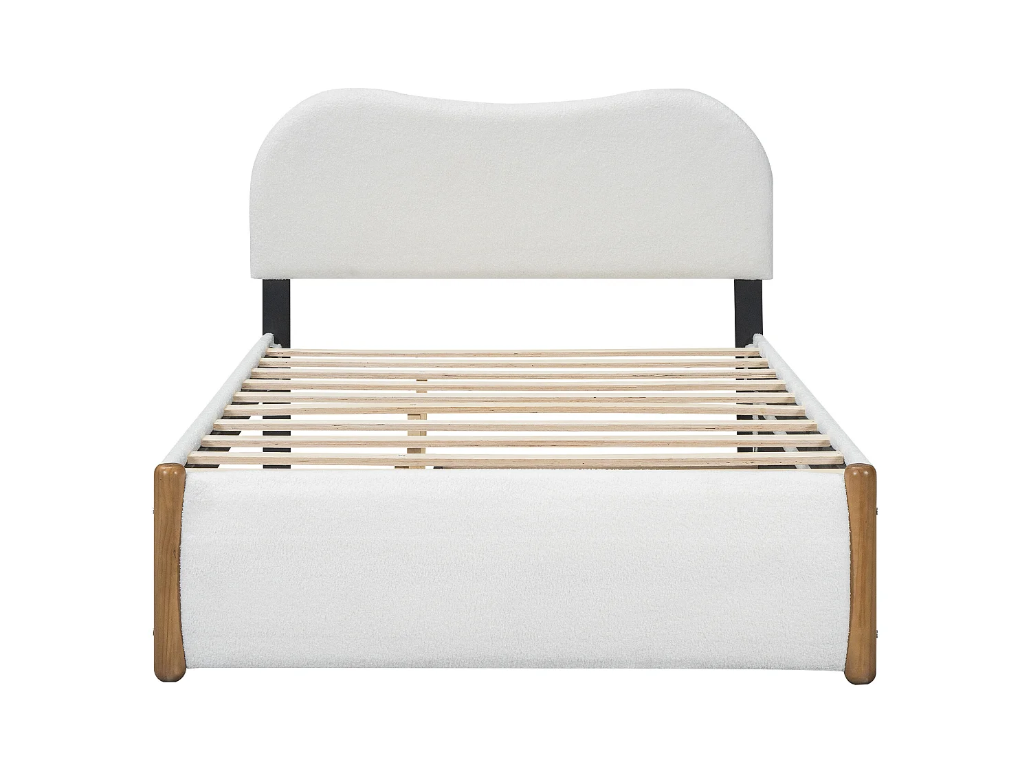 Lit adulte blanc 140x200cm avec lit gigogne 91x191cm, tissu poilu + MDF