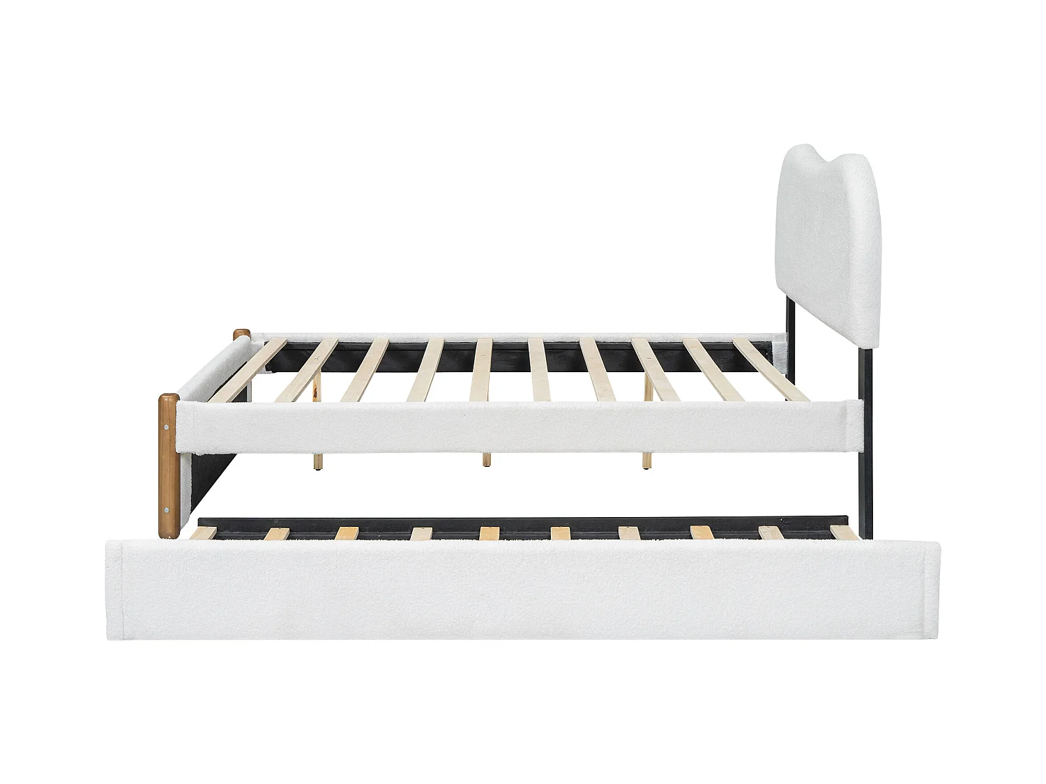 Lit adulte blanc 140x200cm avec lit gigogne 91x191cm, tissu poilu + MDF