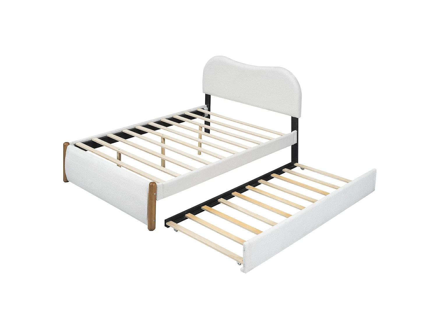 Letto bianco per adulti 140x200cm con letto estraibile 91x191cm, tessuto peloso + MDF