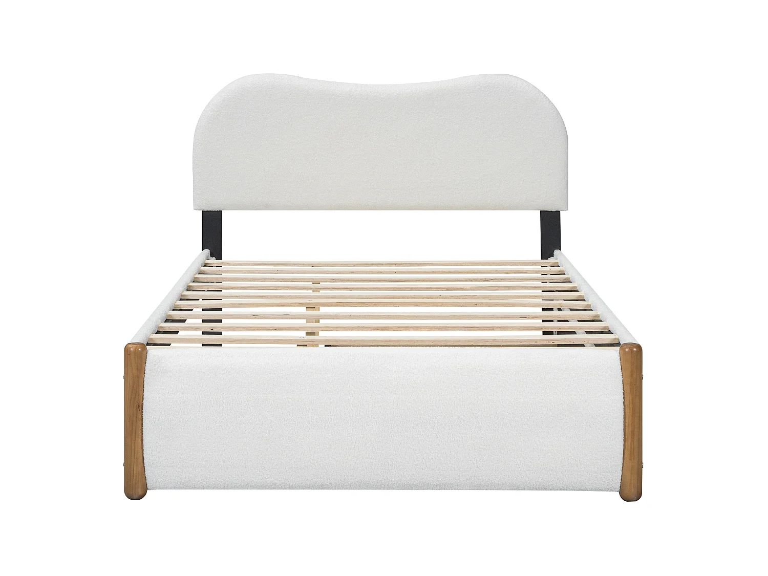 Letto bianco per adulti 140x200cm con letto estraibile 91x191cm, tessuto peloso + MDF