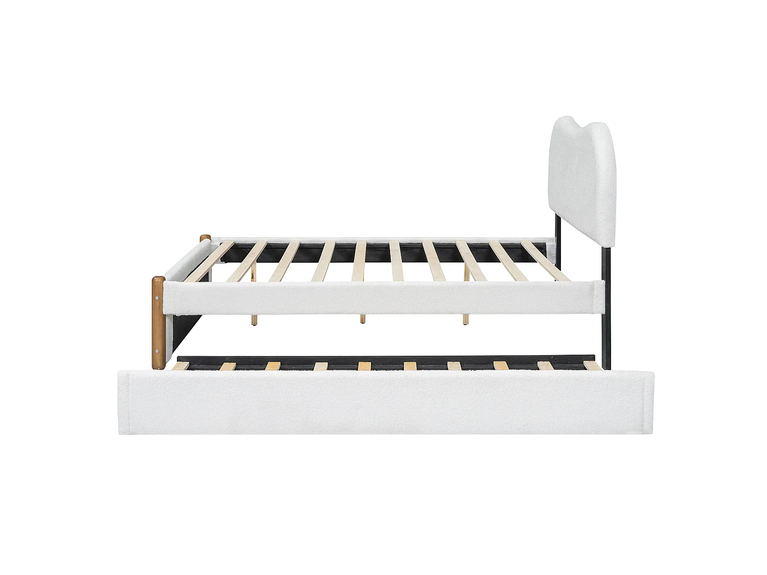Letto bianco per adulti 140x200cm con letto estraibile 91x191cm, tessuto peloso + MDF