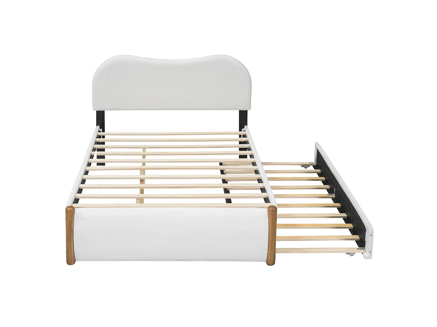 Letto bianco per adulti 140x200cm con letto estraibile 91x191cm, tessuto peloso + MDF
