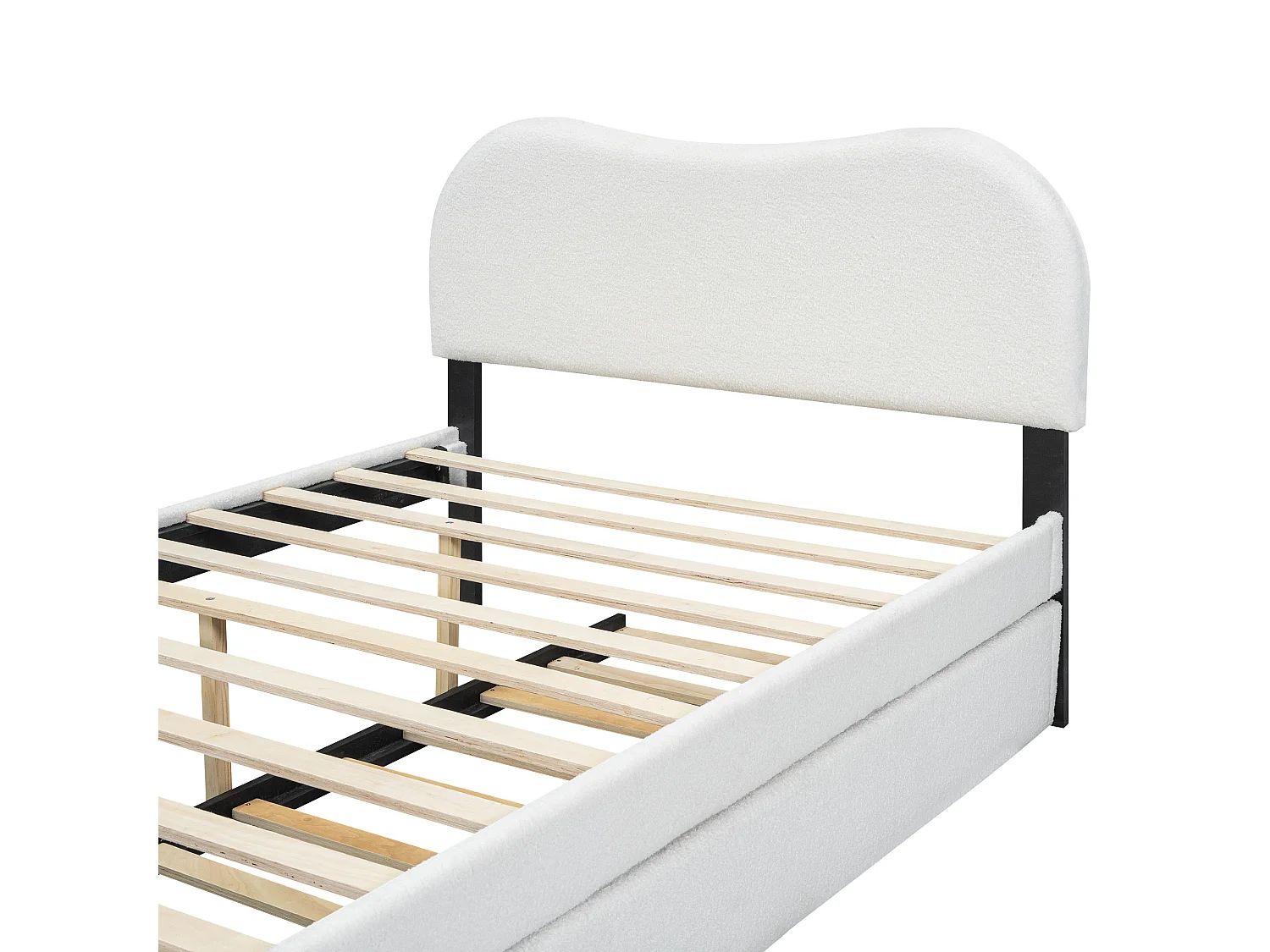 Letto bianco per adulti 140x200cm con letto estraibile 91x191cm, tessuto peloso + MDF