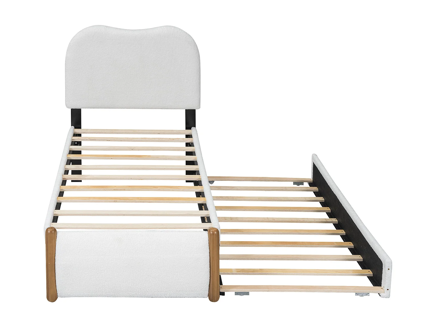 Lit adulte blanc 90x200cm avec lit gigogne 91x191cm, tissu poilu + MDF