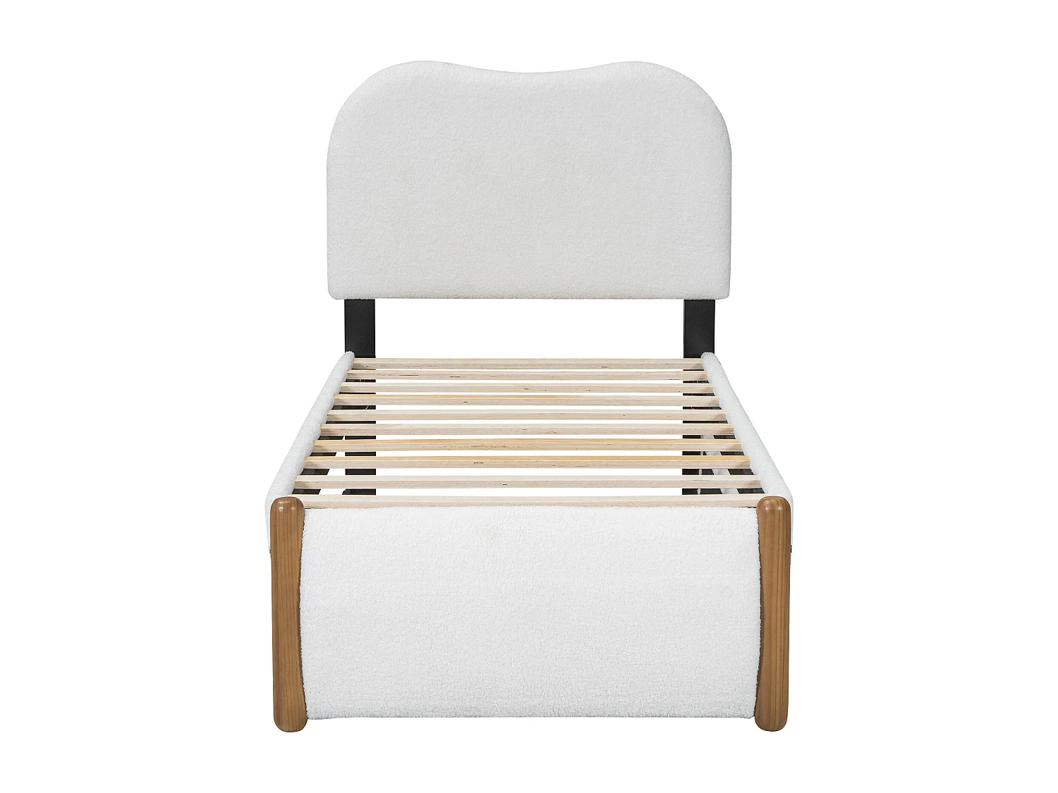 Lit adulte blanc 90x200cm avec lit gigogne 91x191cm, tissu poilu + MDF