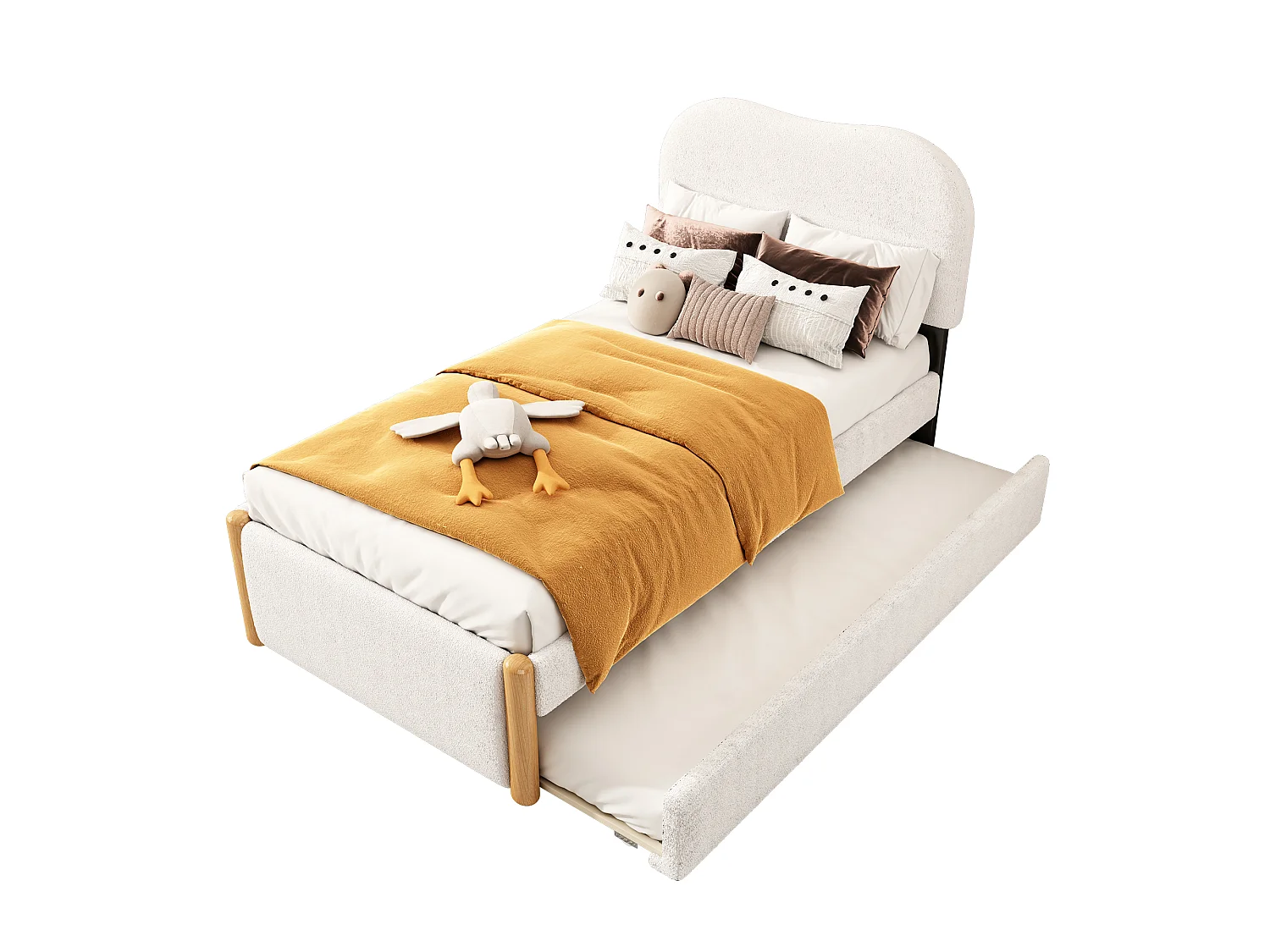 Letto bianco per adulti 90x200cm con letto estraibile 91x191cm, tessuto peloso + MDF