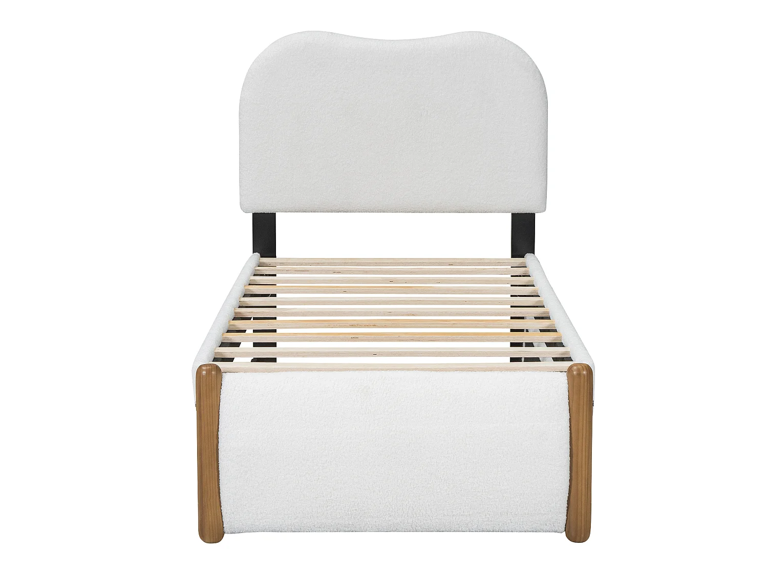 Letto bianco per adulti 90x200cm con letto estraibile 91x191cm, tessuto peloso + MDF