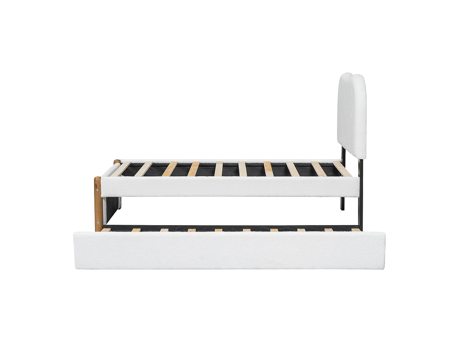 Letto bianco per adulti 90x200cm con letto estraibile 91x191cm, tessuto peloso + MDF