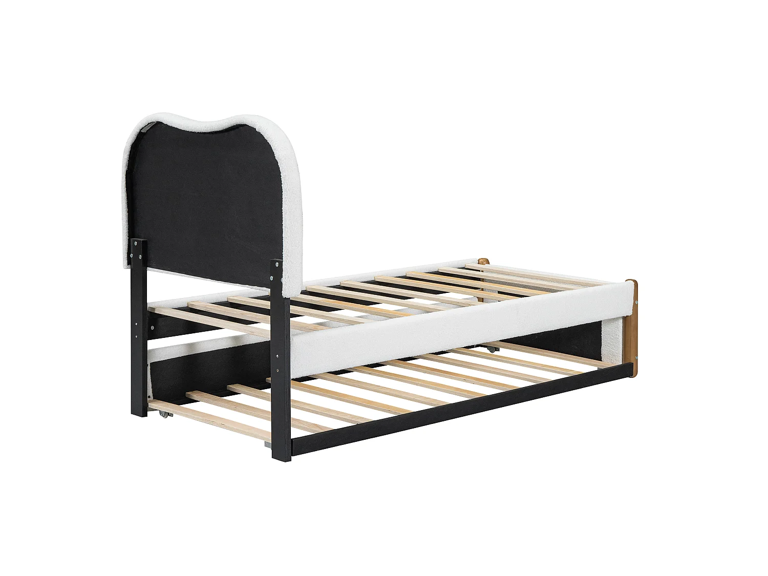 Letto bianco per adulti 90x200cm con letto estraibile 91x191cm, tessuto peloso + MDF