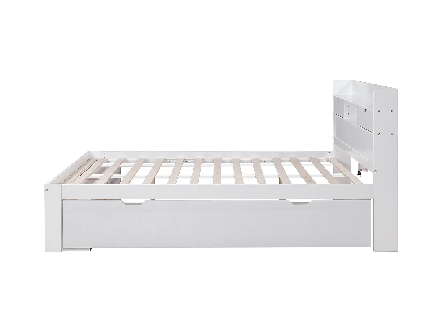 Lit double blanc 160x200cm avec 5 tiroirs et port USB, grand espace de rangement, sans matelas