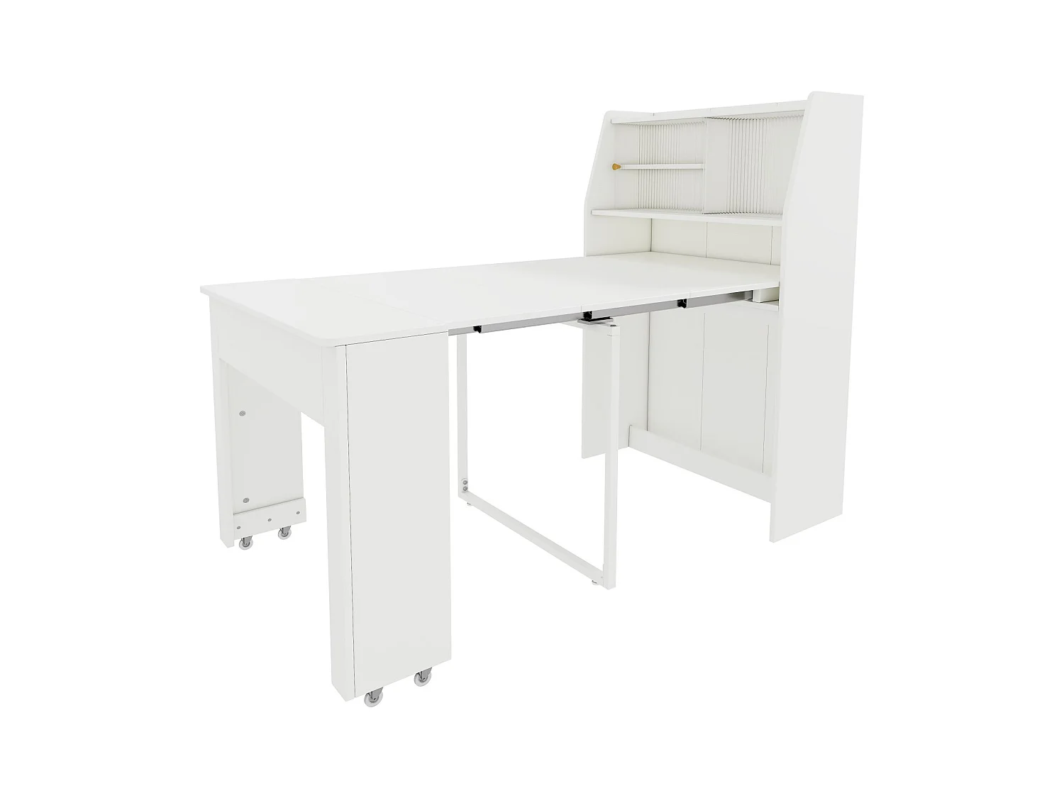 Table à manger blanche extensible 2 à 3 personnes avec rangement, réglable en 4 longueurs, 52/132,5x80x73cm