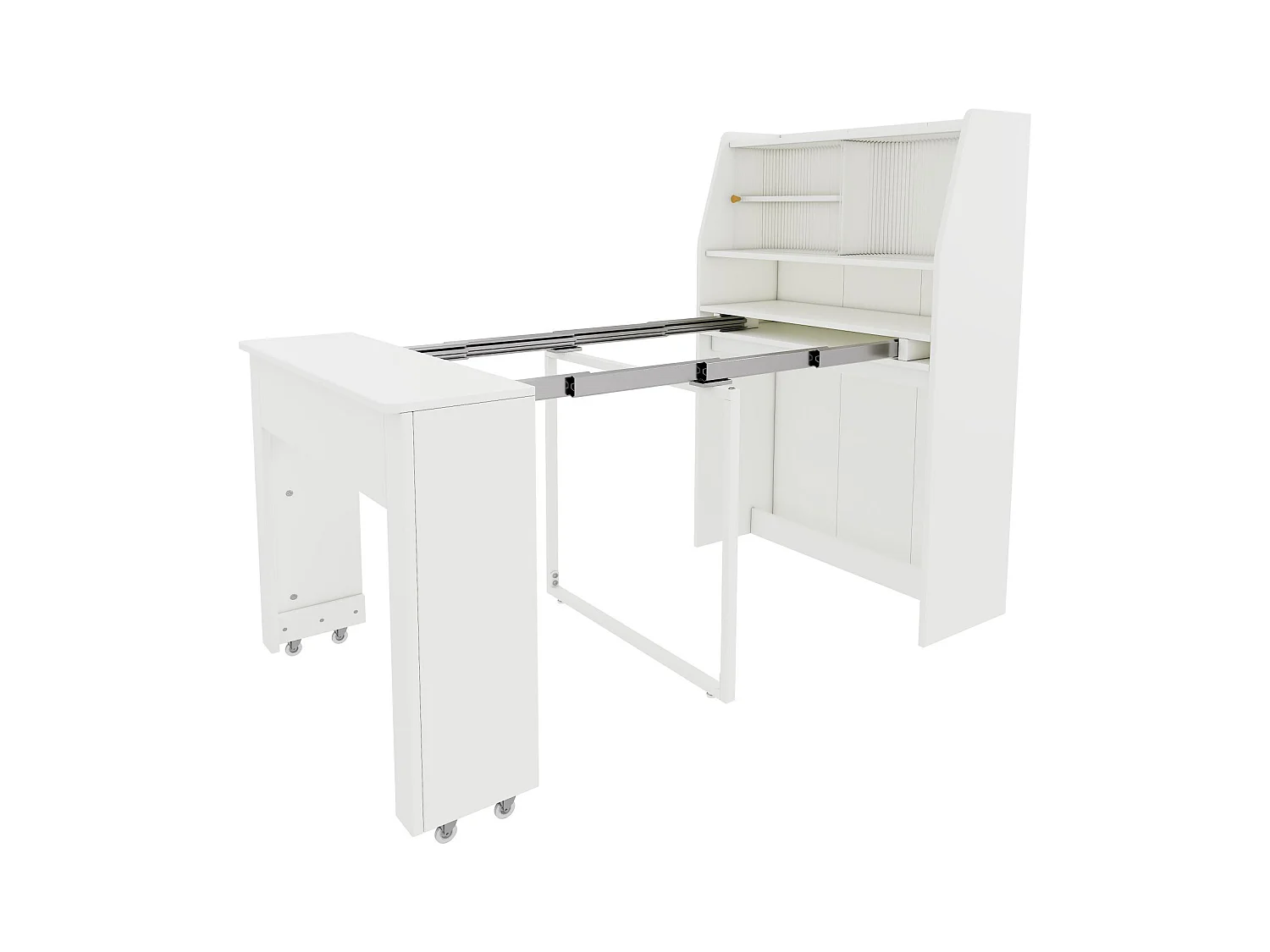 Table à manger blanche extensible 2 à 3 personnes avec rangement, réglable en 4 longueurs, 52/132,5x80x73cm