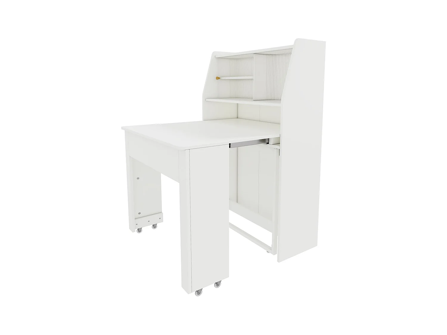 Table à manger blanche extensible 2 à 3 personnes avec rangement, réglable en 4 longueurs, 52/132,5x80x73cm